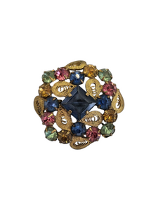 1930s Czech Multicoloured Glass Filigree Brooch