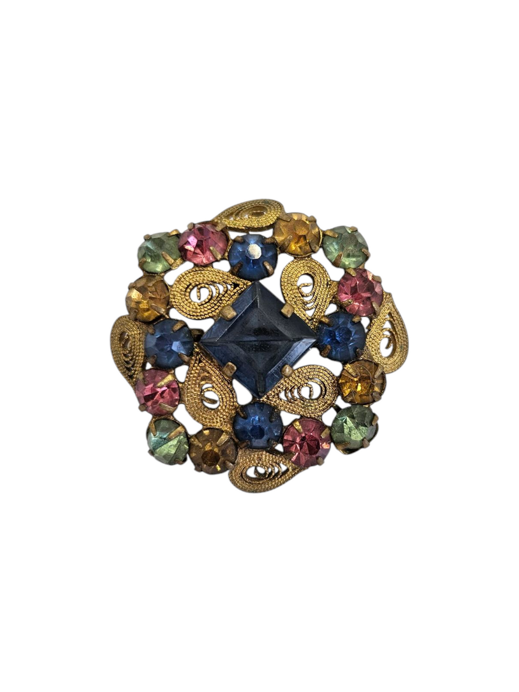 1930s Czech Multicoloured Glass Filigree Brooch