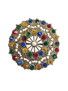 1930s Czech Multicoloured Stone Brooch