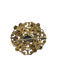 1930s Czech Blue Glass Enamel Flower Brooch