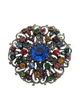 Load image into Gallery viewer, 1930s Czech Bright Multicoloured Glass Filigree Brooch
