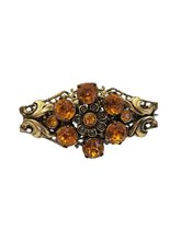 Load image into Gallery viewer, 1930s Czech Bright Orange Glass Filigree Brooch
