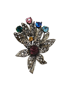 1930s Czech Multicoloured Glass Filigree Flower Brooch