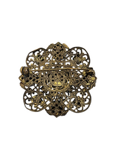 Load image into Gallery viewer, 1930s Czech Blue Glass Filigree Brooch
