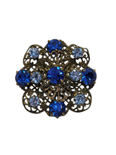 Load image into Gallery viewer, 1930s Czech Blue Glass Filigree Brooch
