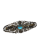 Load image into Gallery viewer, 1930s Czech Bright Blue Glass Filigree Brooch
