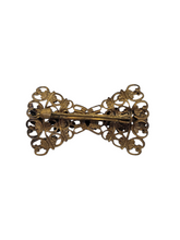 Load image into Gallery viewer, 1930s Czech Gold Tone Filigree Glass Bow Brooch
