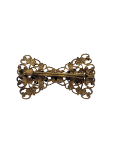 1930s Czech Gold Tone Filigree Glass Bow Brooch