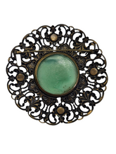 Load image into Gallery viewer, 1930s Czech Huge Green Glass Filigree Brooch
