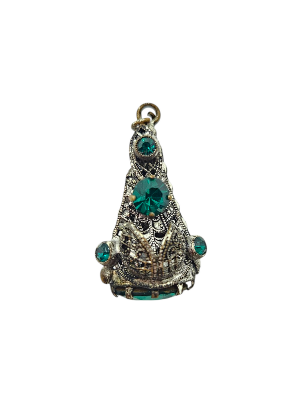 1930s Czech Green Glass Filigree Pendant/Drop