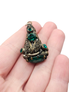 1930s Czech Green Glass Filigree Pendant/Drop