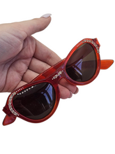 Load image into Gallery viewer, 1950s Orange/Red Rhinestone Studded Cat Eye Sunglasses
