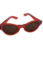 Load image into Gallery viewer, 1950s Orange/Red Rhinestone Studded Cat Eye Sunglasses
