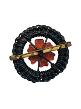Load image into Gallery viewer, 1940s Dark Green and Red Flower Wirework Make Do and Mend Brooch

