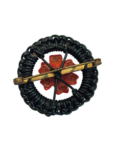 1940s Dark Green and Red Flower Wirework Make Do and Mend Brooch