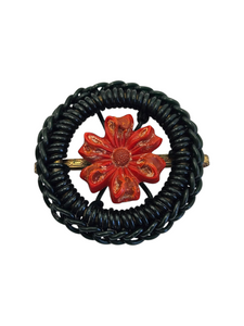 1940s Dark Green and Red Flower Wirework Make Do and Mend Brooch