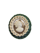 Load image into Gallery viewer, 1940s Green and Off White Cameo Make Do and Mend Wirework Brooch
