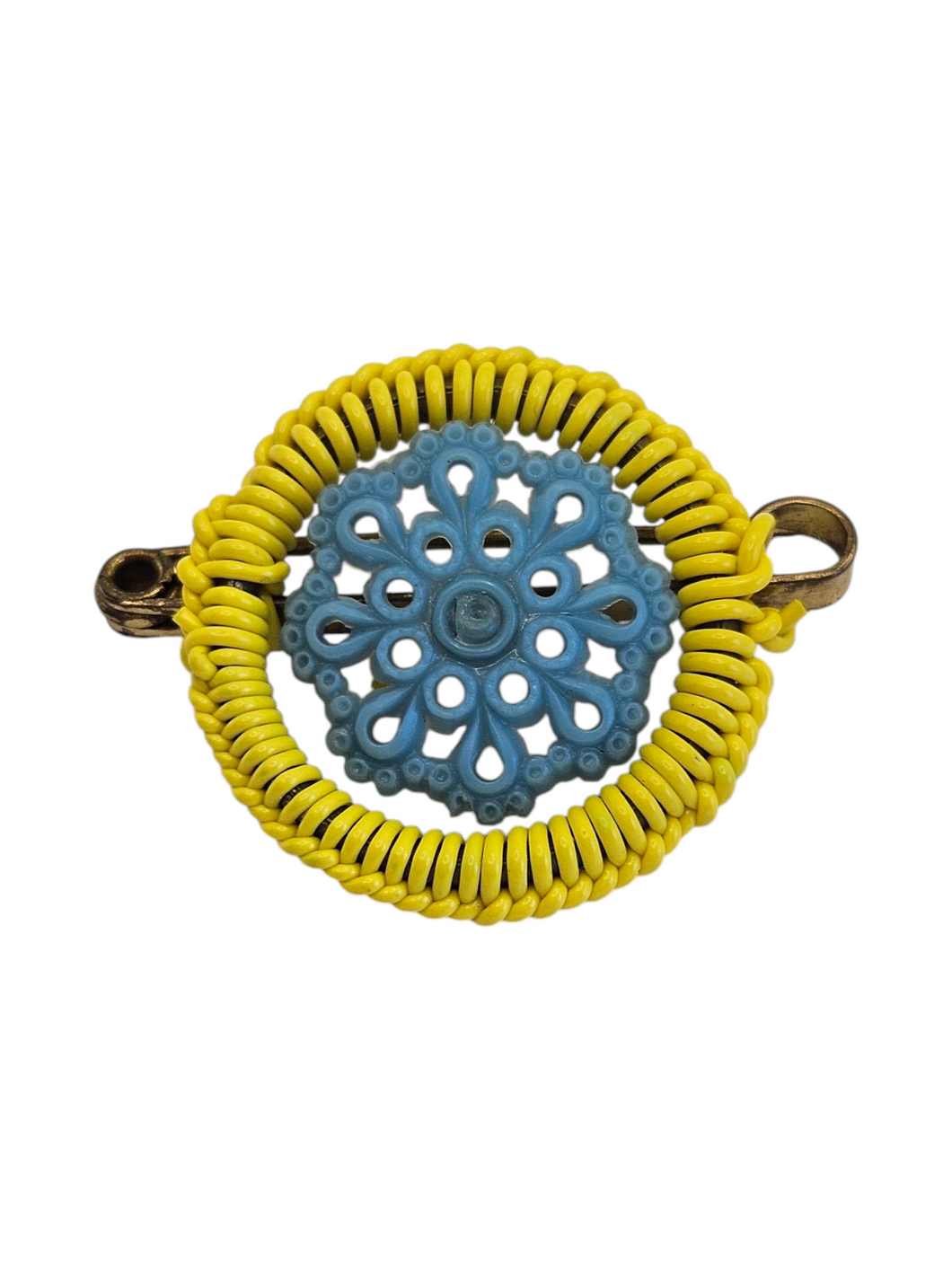 1940s Blue and Yellow Wirework Make Do And Mend Brooch