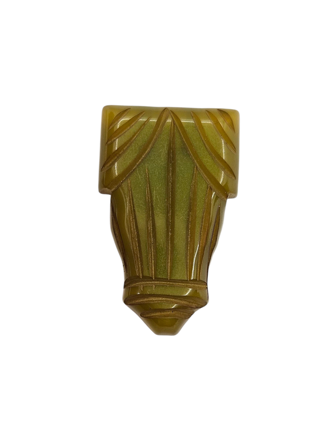 1940s Olive Green Carved Bakelite Dress Clip