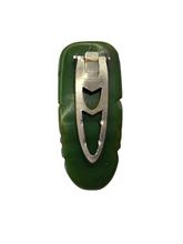Load image into Gallery viewer, 1940s Chunky Green Carved Bakelite Rose Dress Clip
