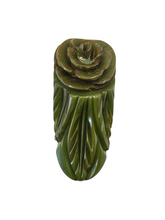 Load image into Gallery viewer, 1940s Chunky Green Carved Bakelite Rose Dress Clip
