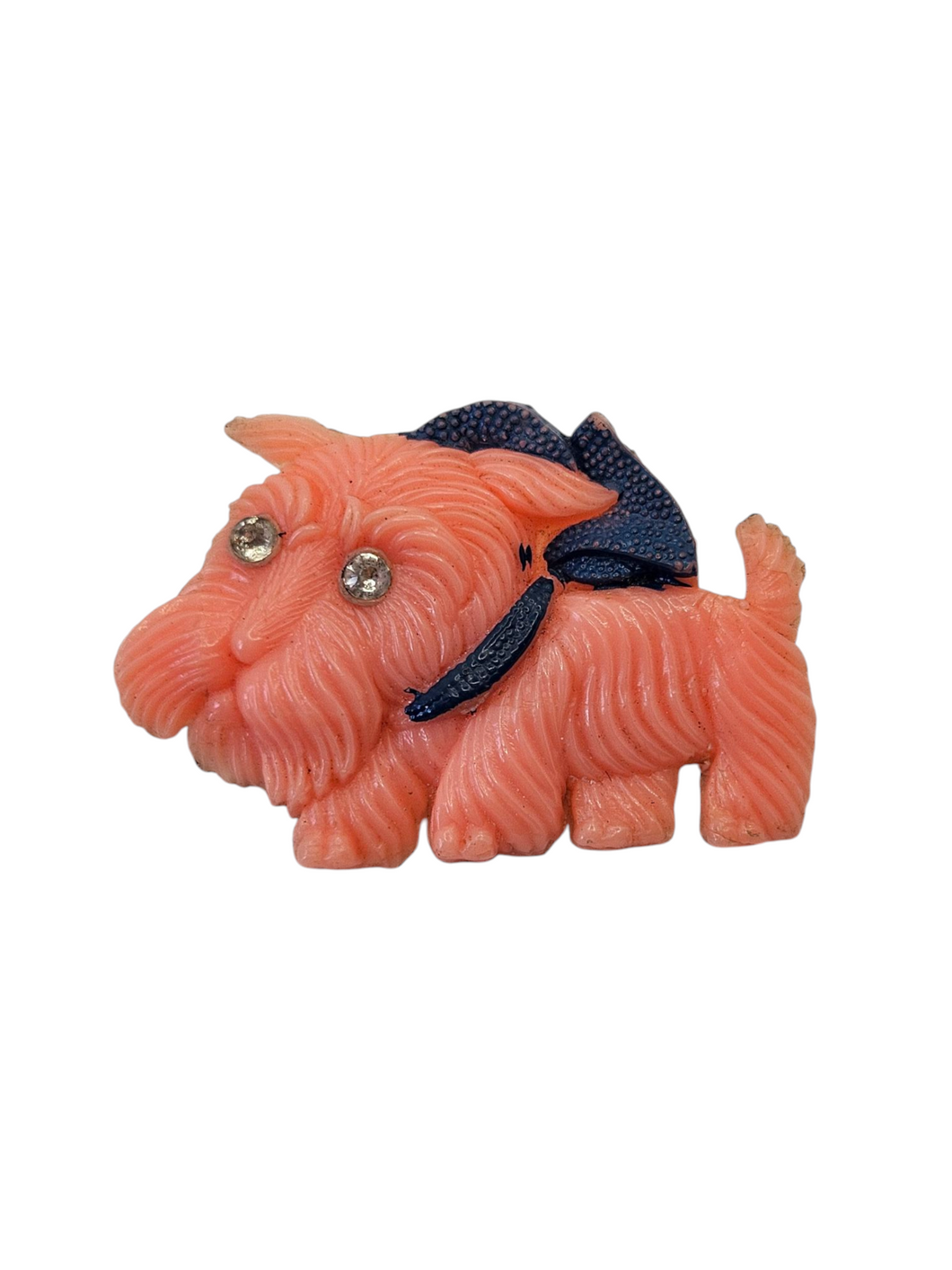 1940s Pale Pink Celluloid Dog With Blue Scarf Brooch
