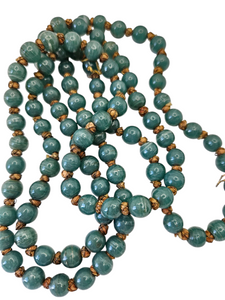 1930s Deco Teal Blue Glass Knotted Long Necklace