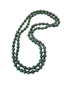 1930s Deco Teal Blue Glass Knotted Long Necklace