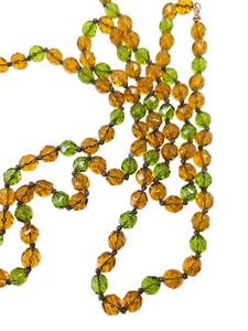 1930s Deco Orange and Green Glass Long Knotted Necklace