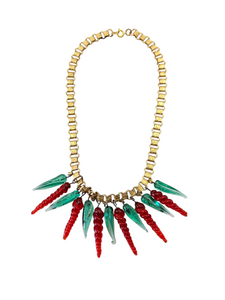 1940s Rare Turquoise and Red Glass Droplet Necklace