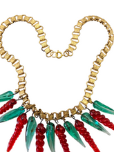 Load image into Gallery viewer, 1940s Rare Turquoise and Red Glass Droplet Necklace
