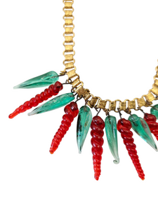 1940s Rare Turquoise and Red Glass Droplet Necklace