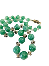 Load image into Gallery viewer, 1930s Deco Green Marbled Glass and Rhinestone Necklace

