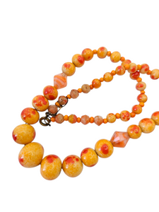 1930s Orange and Red Speckled Glass Necklace