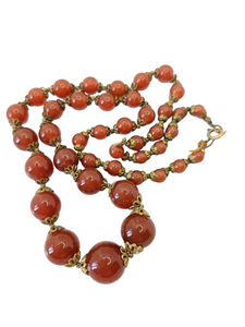 1930s Deco Red/Brown Glass and Metal Necklace