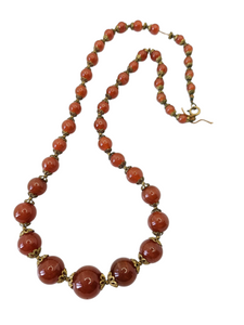 1930s Deco Red/Brown Glass and Metal Necklace