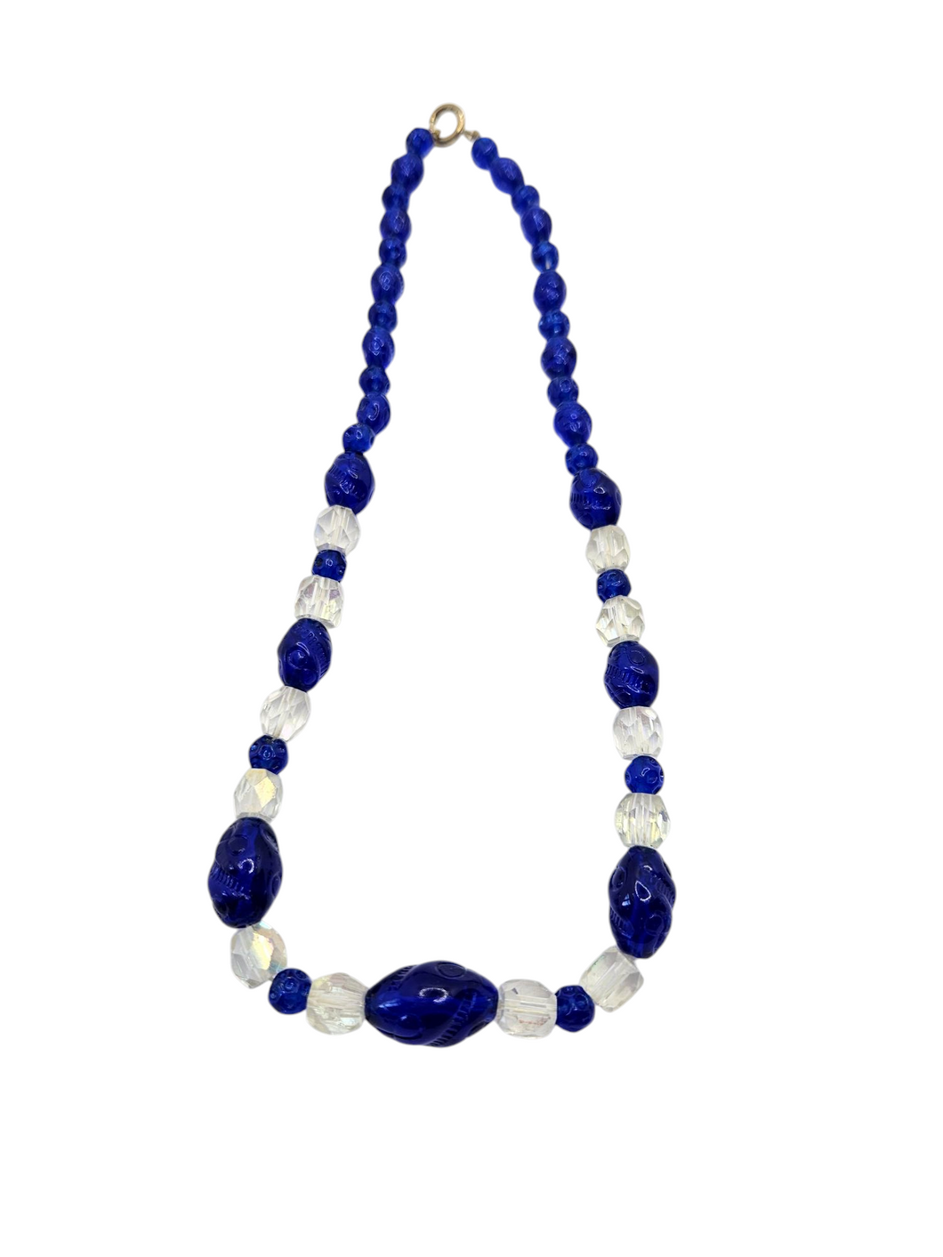 1930s Deco Blue Textured Glass Necklace