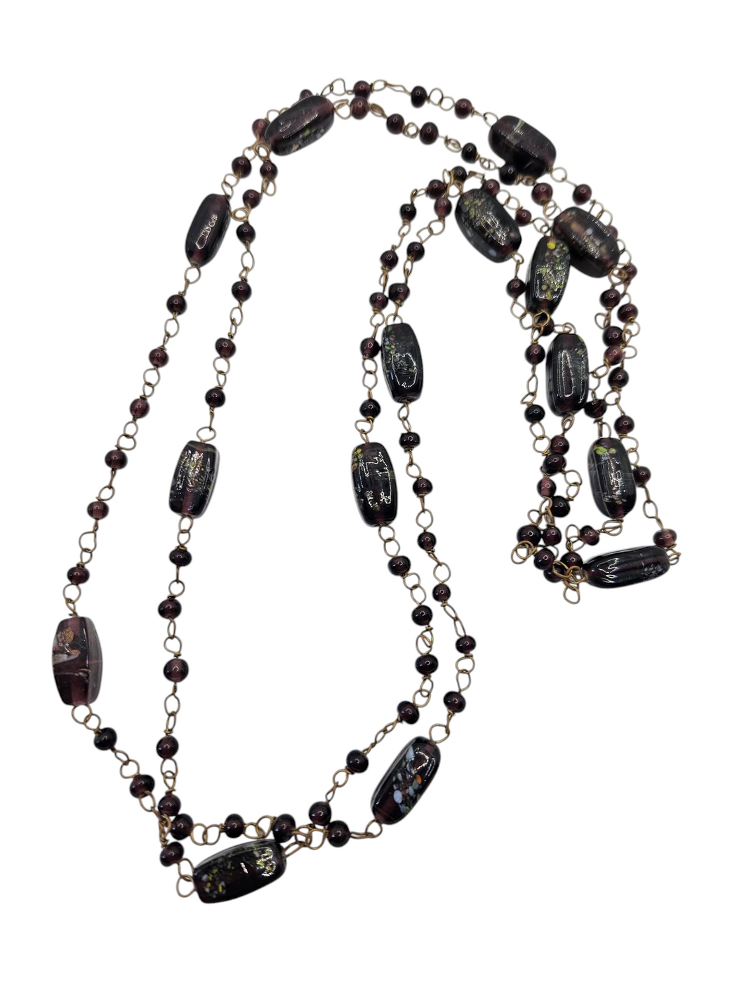 1930s Deco Purple Glass Speckled Wire Necklace