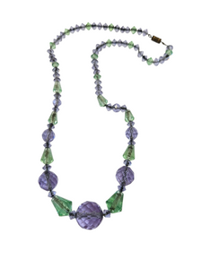 1930s Green and Purple Deco Faceted Glass Necklace