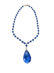 1930s Blue Glass and Rolled Wire Drop Necklace