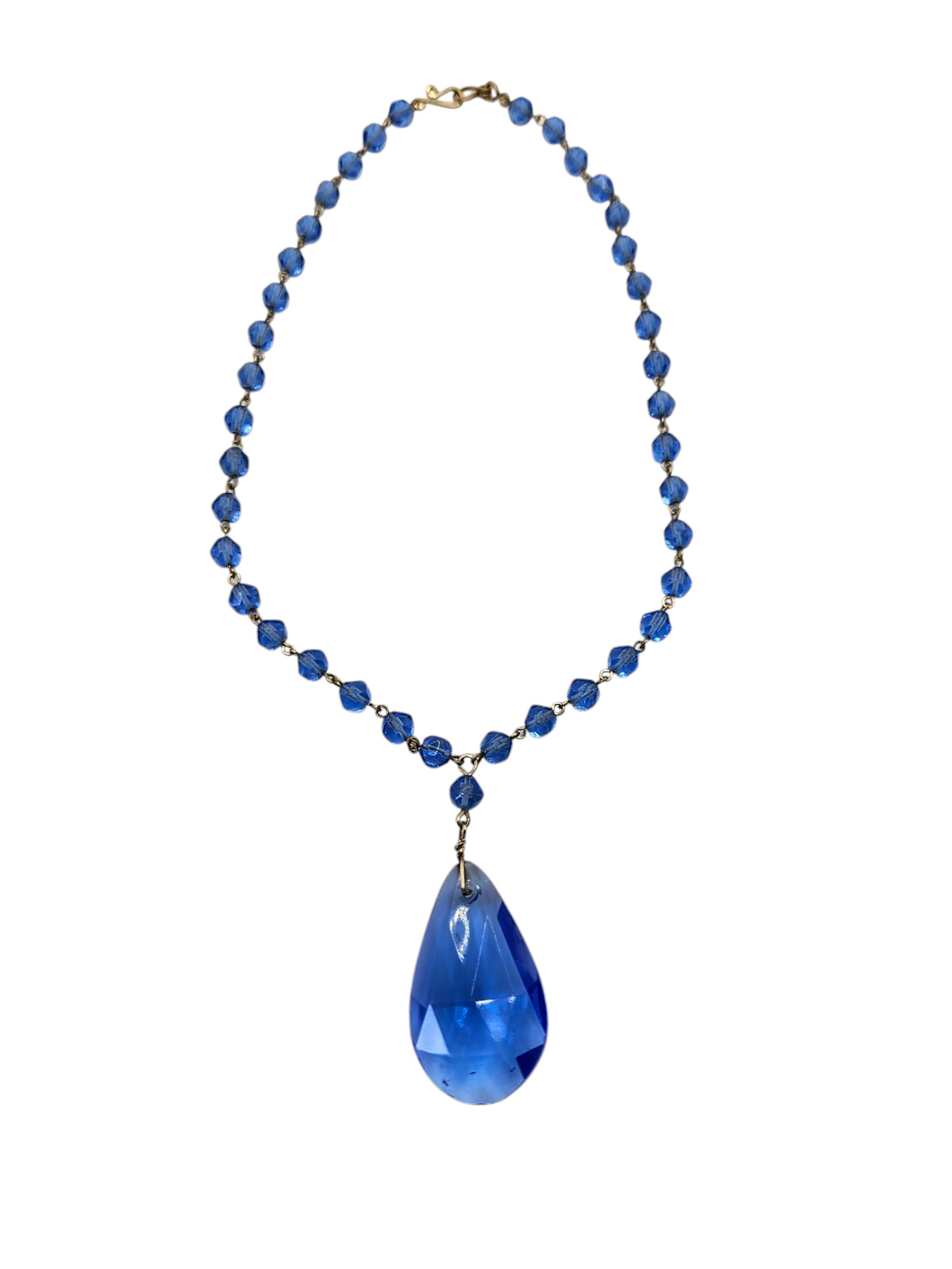 1930s Blue Glass and Rolled Wire Drop Necklace
