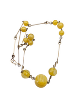 Load image into Gallery viewer, 1930s Deco Yellow Satin Glass and Rolled Wire Necklace
