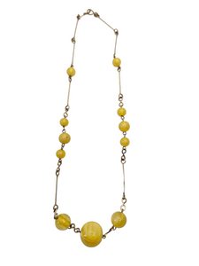 1930s Deco Yellow Satin Glass and Rolled Wire Necklace