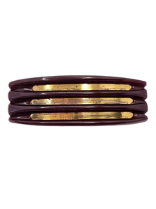 1940s Chunky Burgundy Bakelite and Brass Brooch