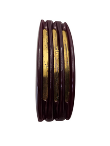 1940s Chunky Burgundy Bakelite and Brass Brooch