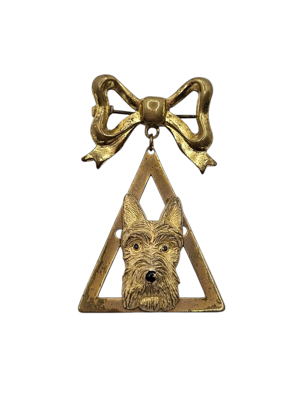 1930s Deco Brass Dog Dangle Brooch