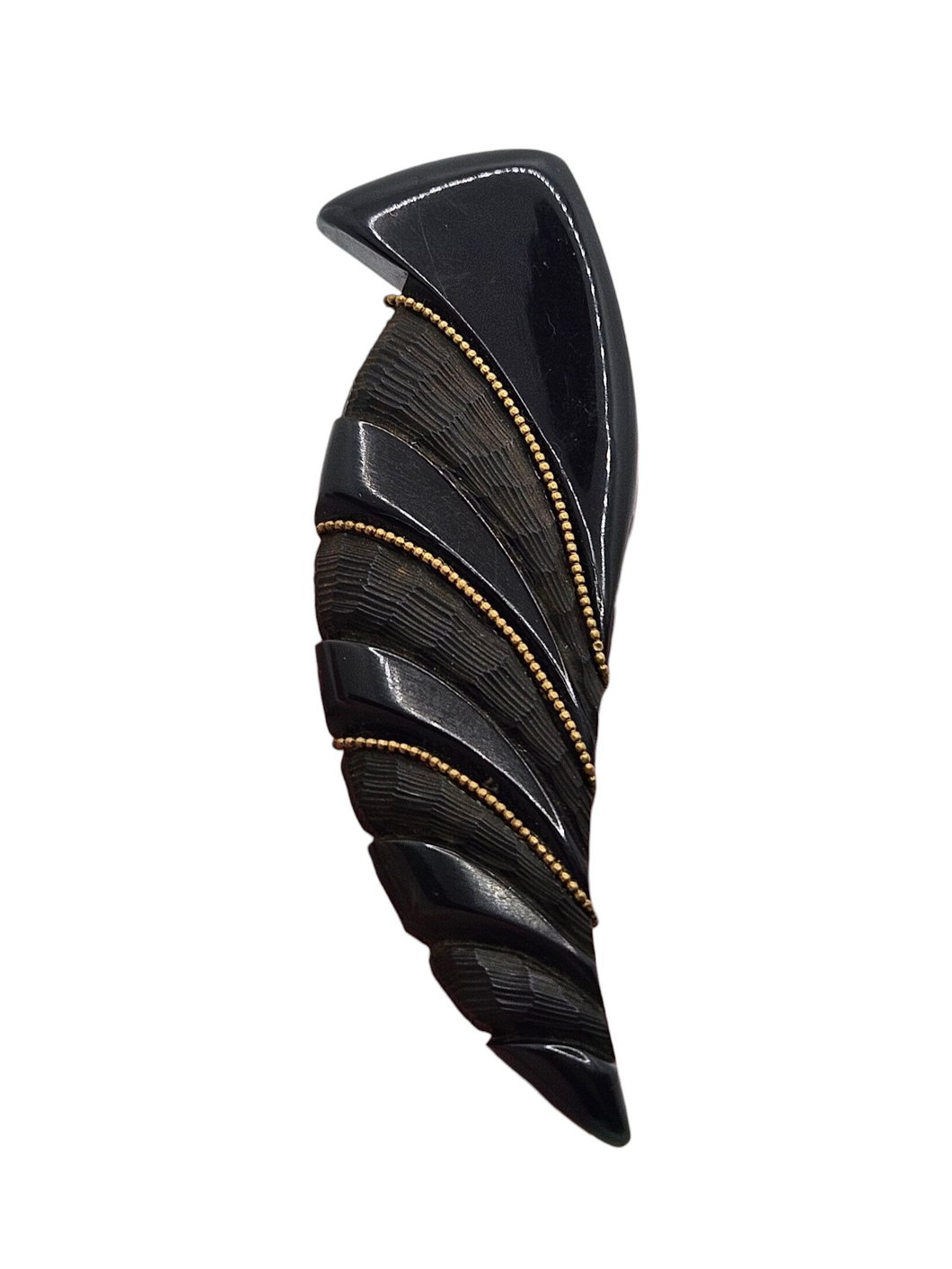 1940s Dark Blue Moon Pointy Bakelite Brooch With Inlaid Brass