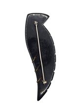 Load image into Gallery viewer, 1940s Dark Blue Moon Pointy Bakelite Brooch With Inlaid Brass
