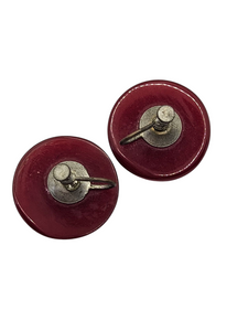 1940s Dark Cherry Red Bakelite Screwback Earrings