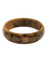 Load image into Gallery viewer, 1940s Mustard and Dark Green Marbled Egg Shape Bakelite Bangle
